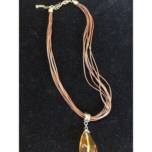 Lia Sophia 16-17.5 inch 8-strand leather cord necklace with amber glass pendant